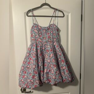 Women’s Blue and Pink Floral Bubble Dress
